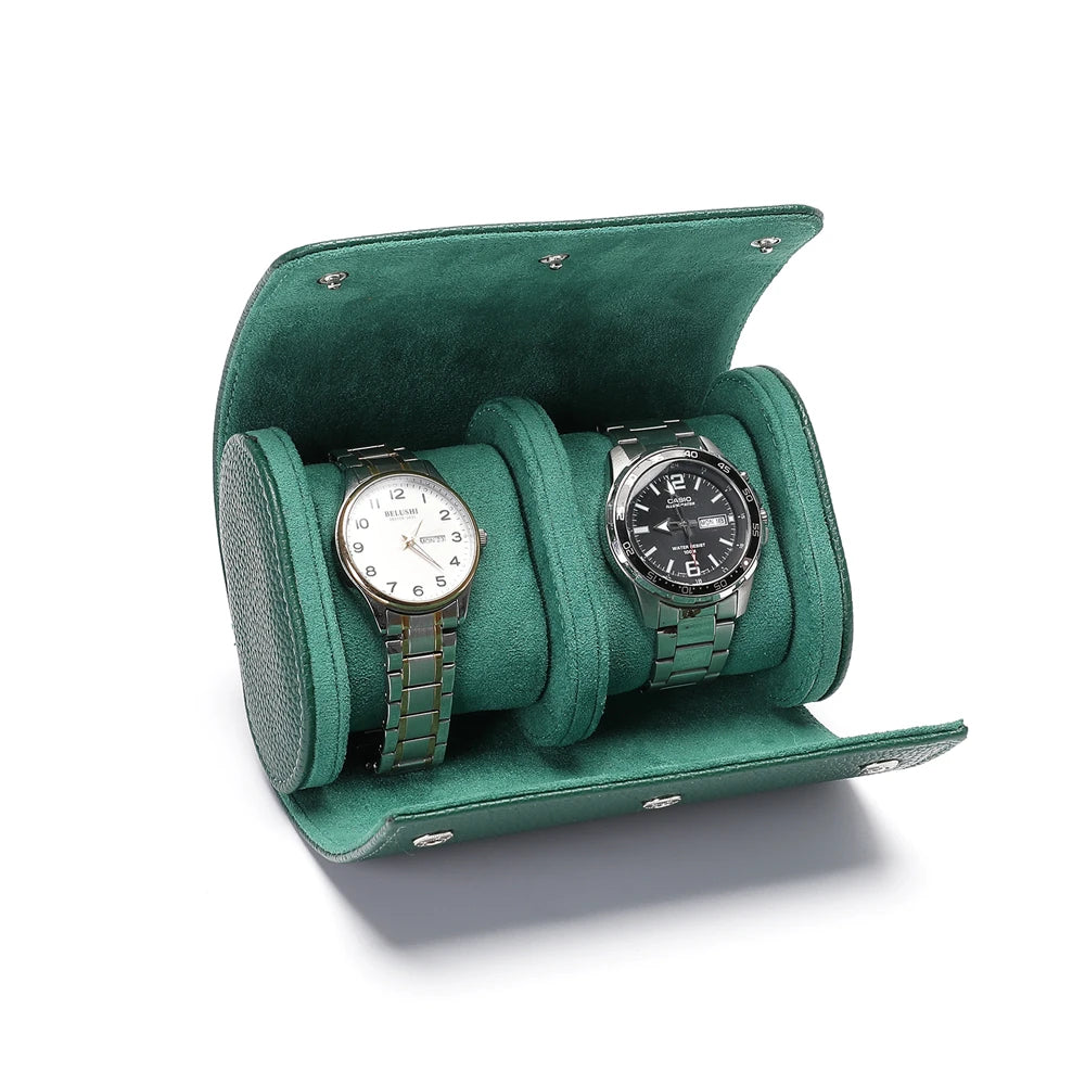 Double watch roll in Emerald Green vegan leather