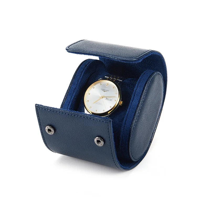 Single watch roll in Sapphire Blue vegan leather
