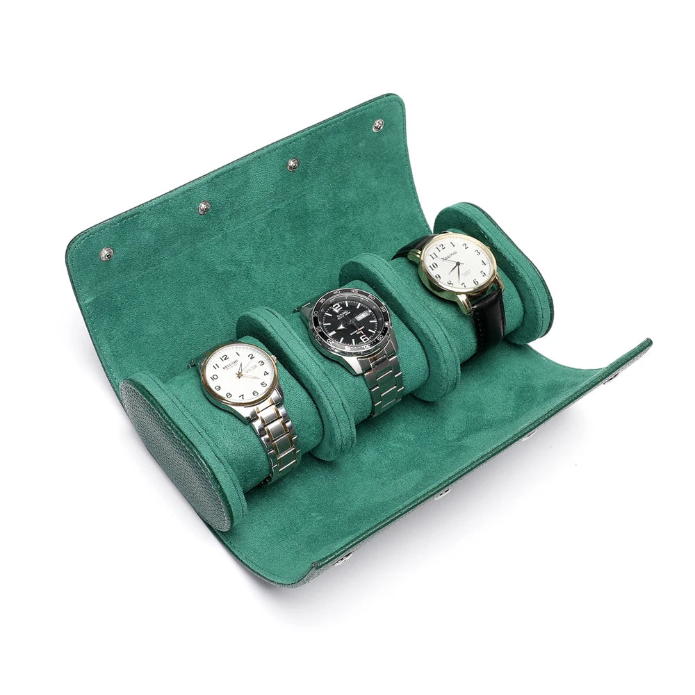Triple watch roll in Emerald Green vegan leather