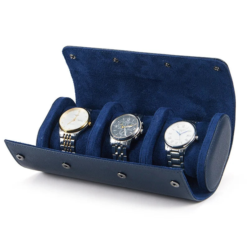 Triple watch roll in Sapphire Blue vegan leather