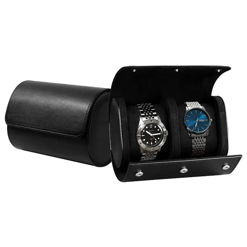 Onyx Black double watch roll, open with two watches