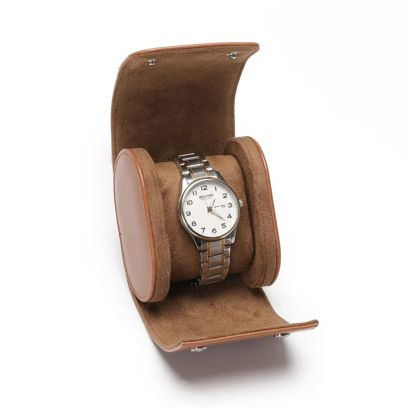 Single watch roll in Cognac Tan vegan leather