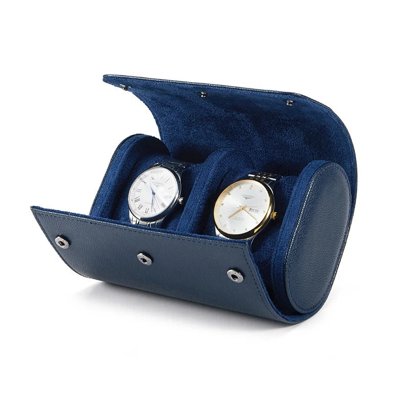 Double watch roll in Sapphire Blue vegan leather