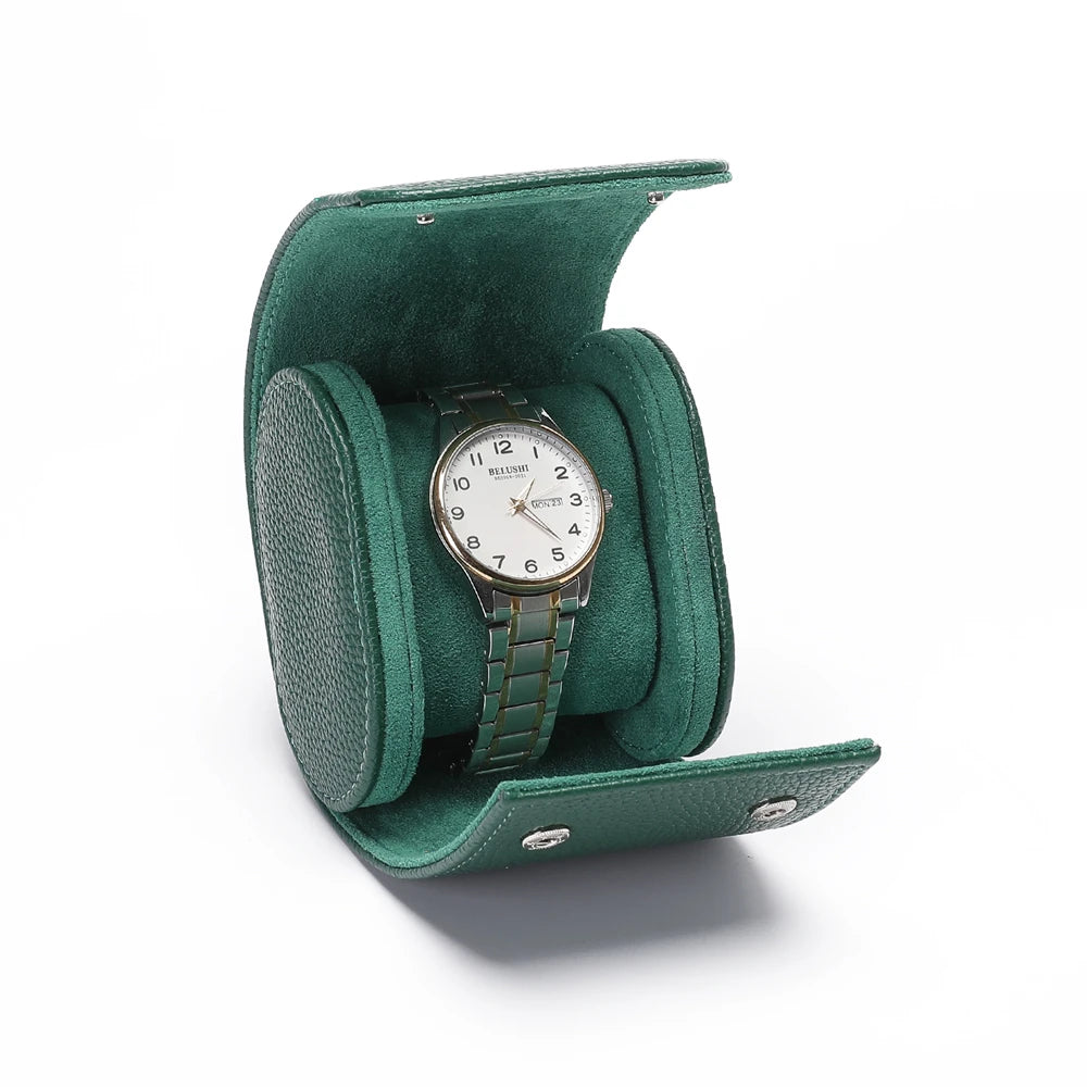Single watch roll in Emerald Green vegan leather