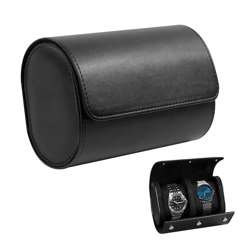 Double watch roll in Onyx Black vegan leather
