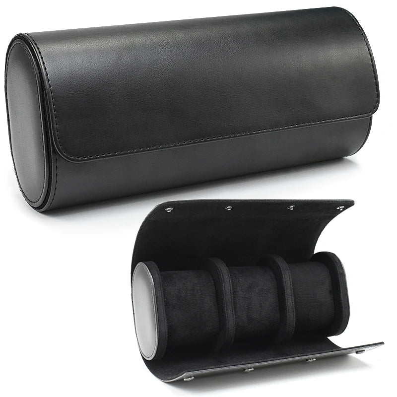 Triple watch roll in Onyx Black vegan leather